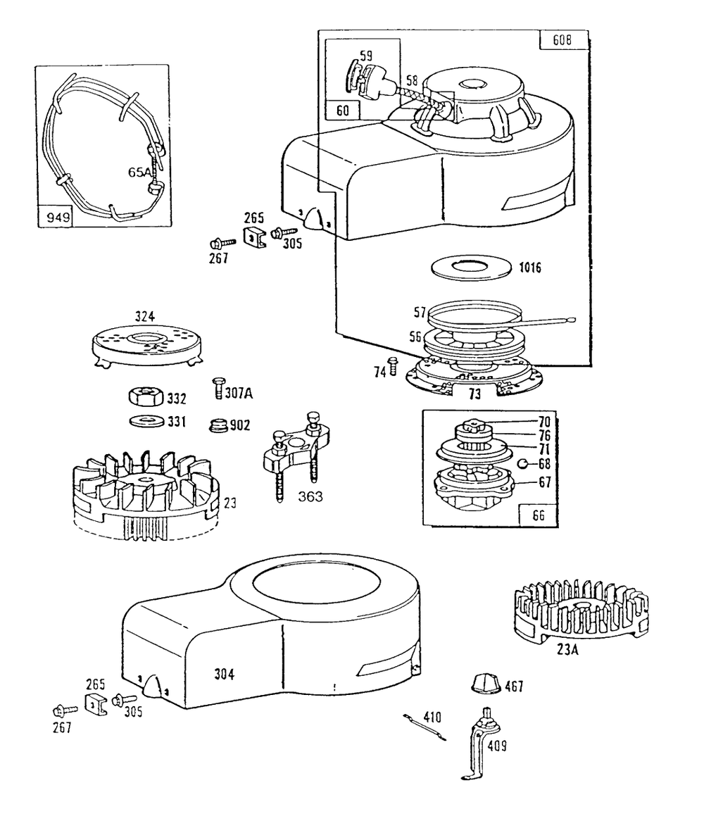 Blower Hsg,rewind,vert Pull Diagram and Parts List for 94988-0654-01  Briggs and Stratton Engine